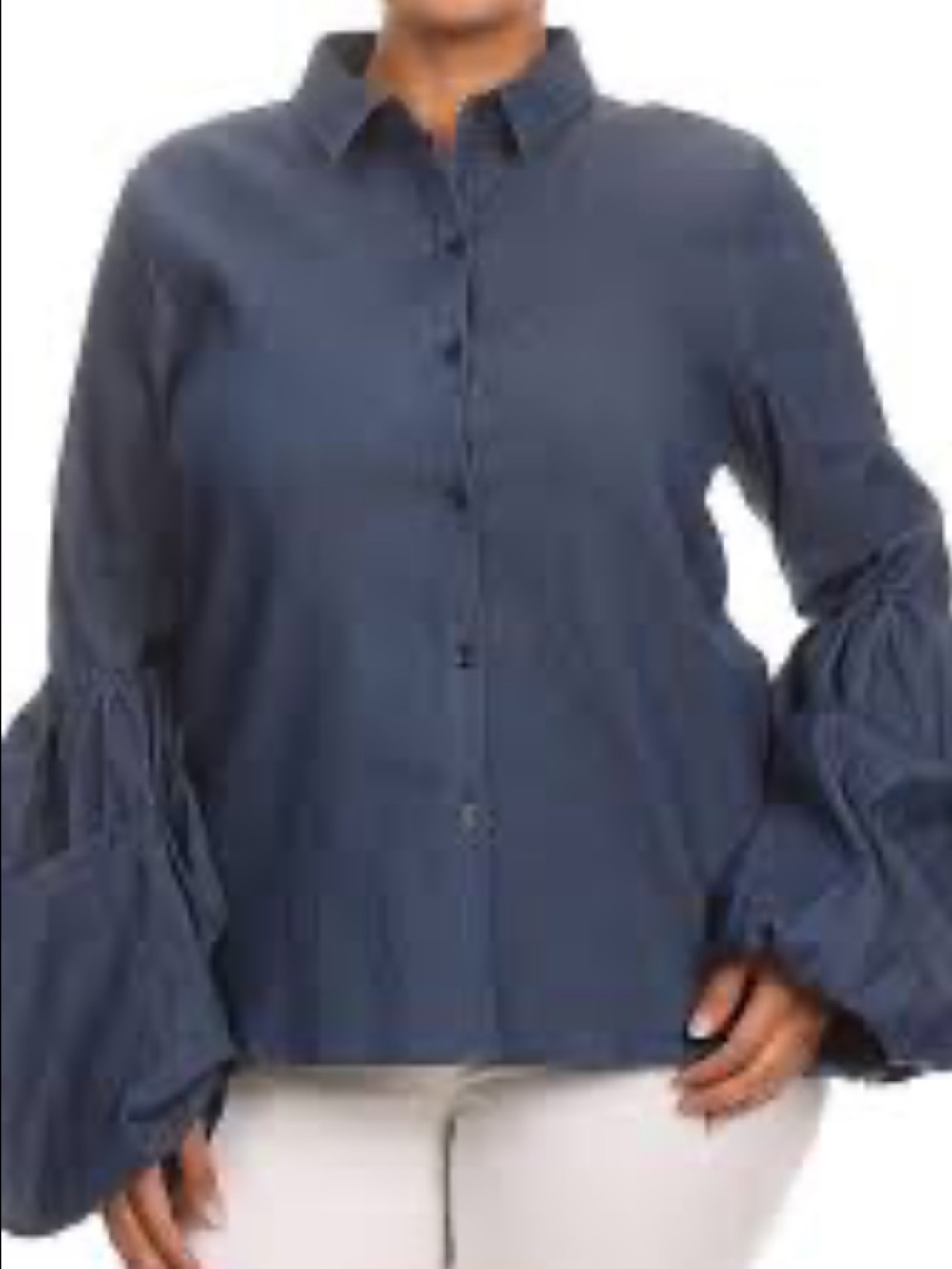 NWOT Balloon Sleeve Chambray Denim Button Down Shirt - Size L